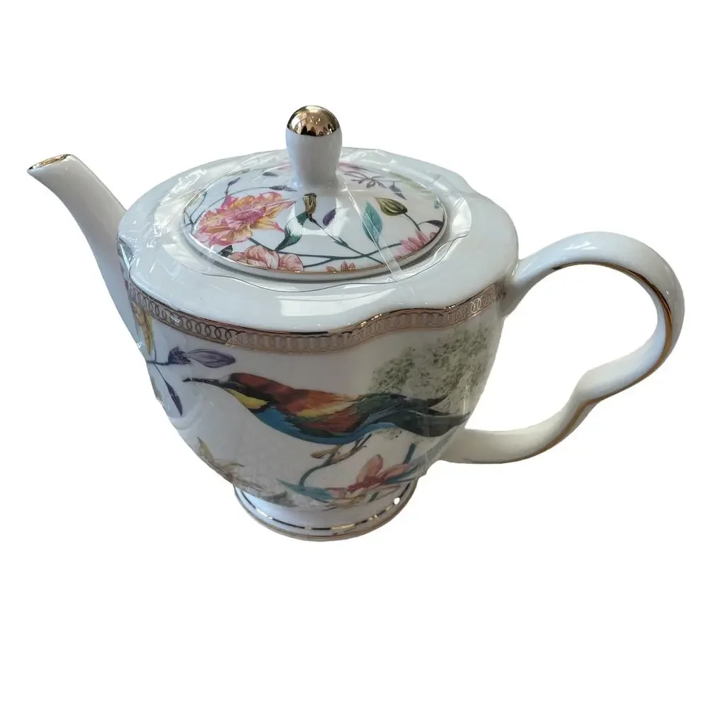 Grace Teaware Fine Porcelain Teapot Very Elegant Floral & Birds 6.5